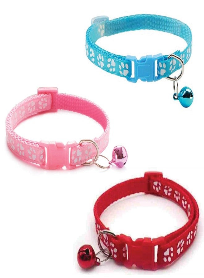D&C PAWS Cat Collars with Bell | Soft Adjustable Breakaway Collars for Cats, Kittens & Small Dogs | Safe, Comfortable, Cute Paw Print Design Pet Collars (Set of 3-Blue,Light Pink,Red) - Image 1
